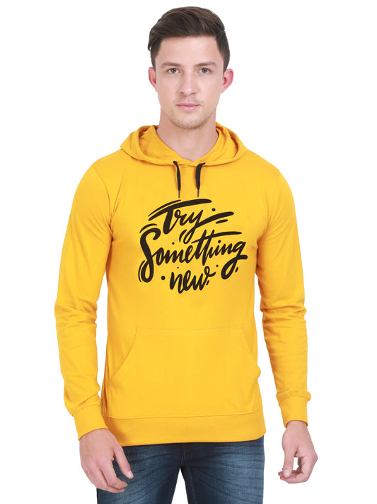 Men's Cotton Full Sleeve Printed Mustard Yellow Color Hoodies/Sweatshirts