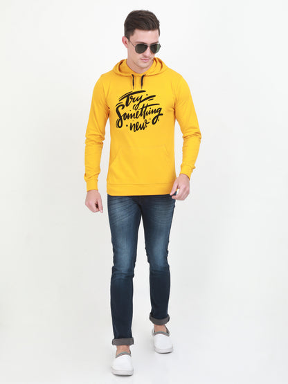 Men's Cotton Full Sleeve Printed Mustard Yellow Color Hoodies/Sweatshirts