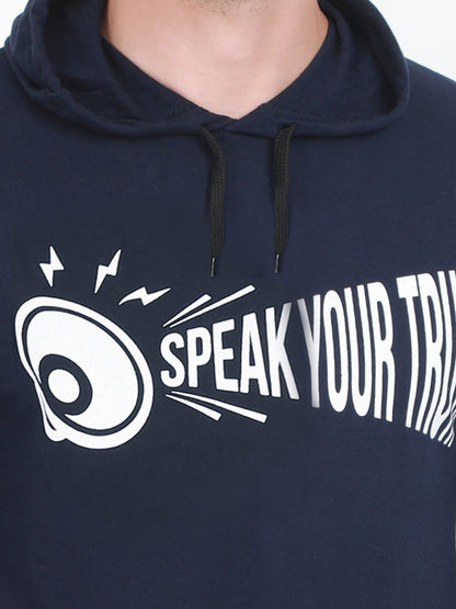 Men's Cotton Full Sleeve Printed Navy Blue Color Hoodies/Sweatshirts