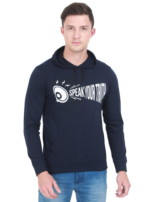 Men's Cotton Full Sleeve Printed Navy Blue Color Hoodies/Sweatshirts