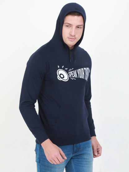 Men's Cotton Full Sleeve Printed Navy Blue Color Hoodies/Sweatshirts