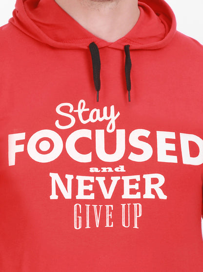 Men's Cotton Full Sleeve Printed Red Color Hoodies/Sweatshirts