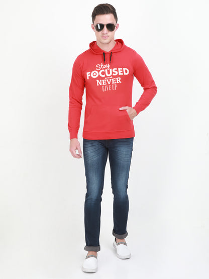 Men's Cotton Full Sleeve Printed Red Color Hoodies/Sweatshirts