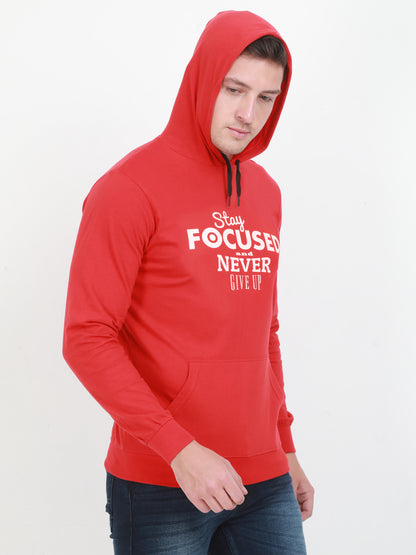 Men's Cotton Full Sleeve Printed Red Color Hoodies/Sweatshirts