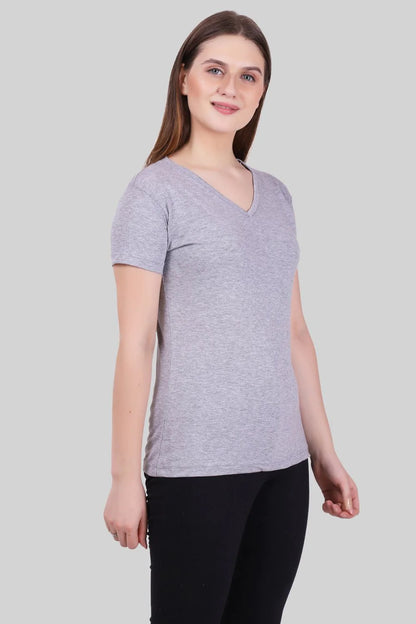 Fleximaa Women's Cotton Plain V Neck Half Sleeve T-Shirt - fleximaa-so