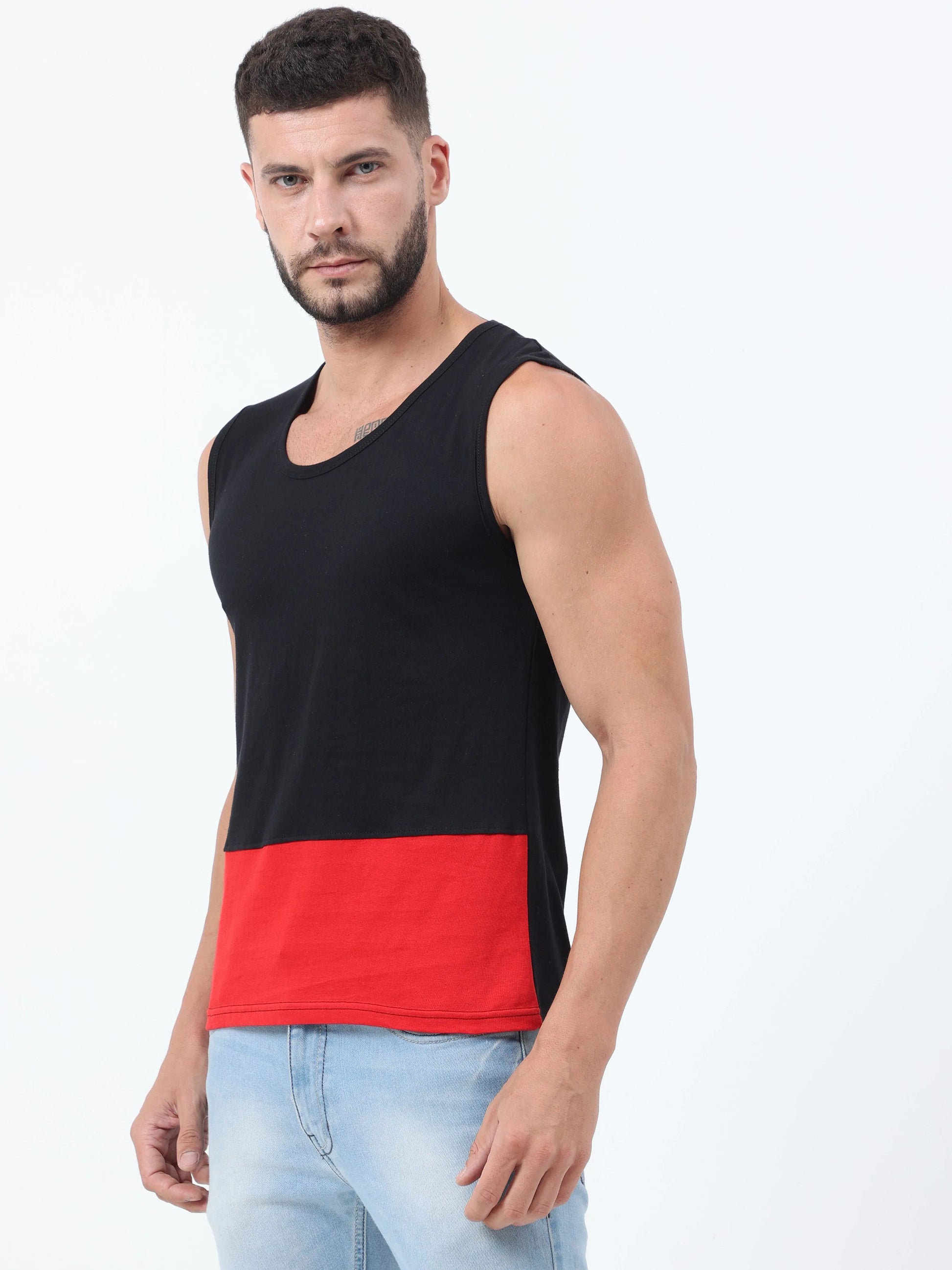 Fleximaa Men's Cotton Color Block Sleeveless T-Shirt - fleximaa-so