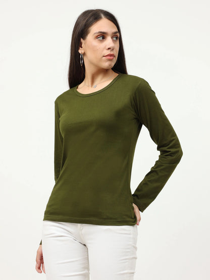 Fleximaa Women's Cotton Plain Round Neck Full Sleeve T-Shirt - fleximaa-so