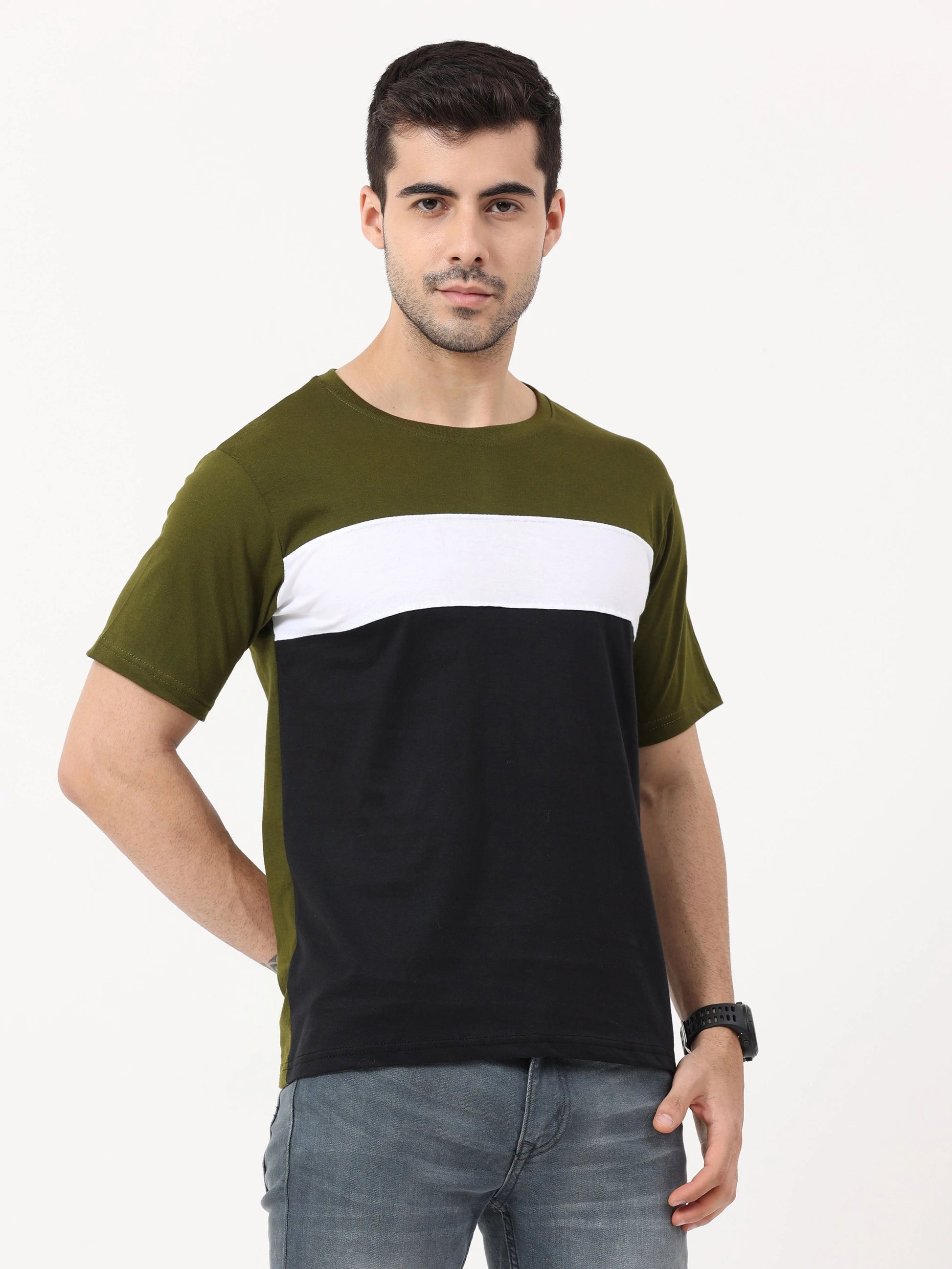 Fleximaa Men's Cotton Round Neck Color Block Half Sleeve T-Shirt - fleximaa-so