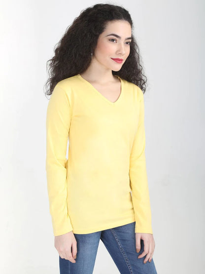 Fleximaa Women's Cotton Plain V Neck Full Sleeve T-Shirt-2 - fleximaa-so