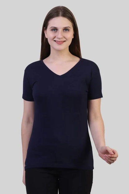Women's Cotton Plain V Neck Half Sleeve T-Shirt - (Pack of 2)