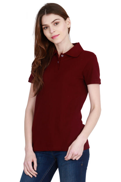 Fleximaa Women's Cotton Plain Polo Neck T-Shirt - fleximaa-so
