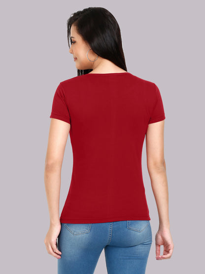 Fleximaa Women's Cotton Plain Round Neck Half Sleeve T-Shirt - fleximaa-so