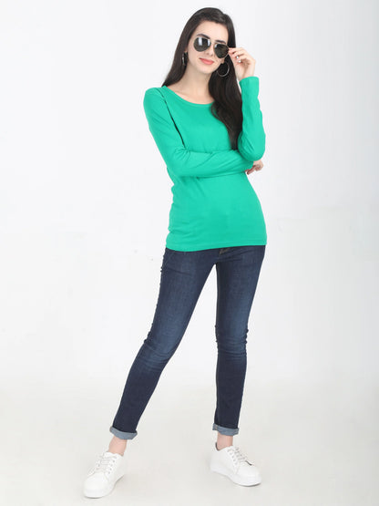 Fleximaa Women's Cotton Plain Round Neck Full Sleeve T-Shirt - fleximaa-so