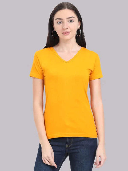 Women's Cotton Plain V Neck Half Sleeve T-Shirt - (Pack of 2)