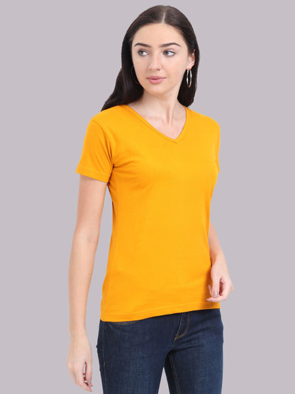 Fleximaa Women's Cotton Plain V Neck Half Sleeve T-Shirt - fleximaa-so