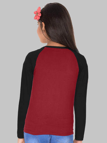 Boys & Girls Printed Raglan Full Sleeve Maroonblack Color T-Shirt