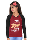 Boys & Girls Printed Raglan Full Sleeve Maroonblack Color T-Shirt