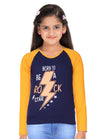 Boys & Girls Printed Raglan Full Sleeve Navymustard Color T-Shirt