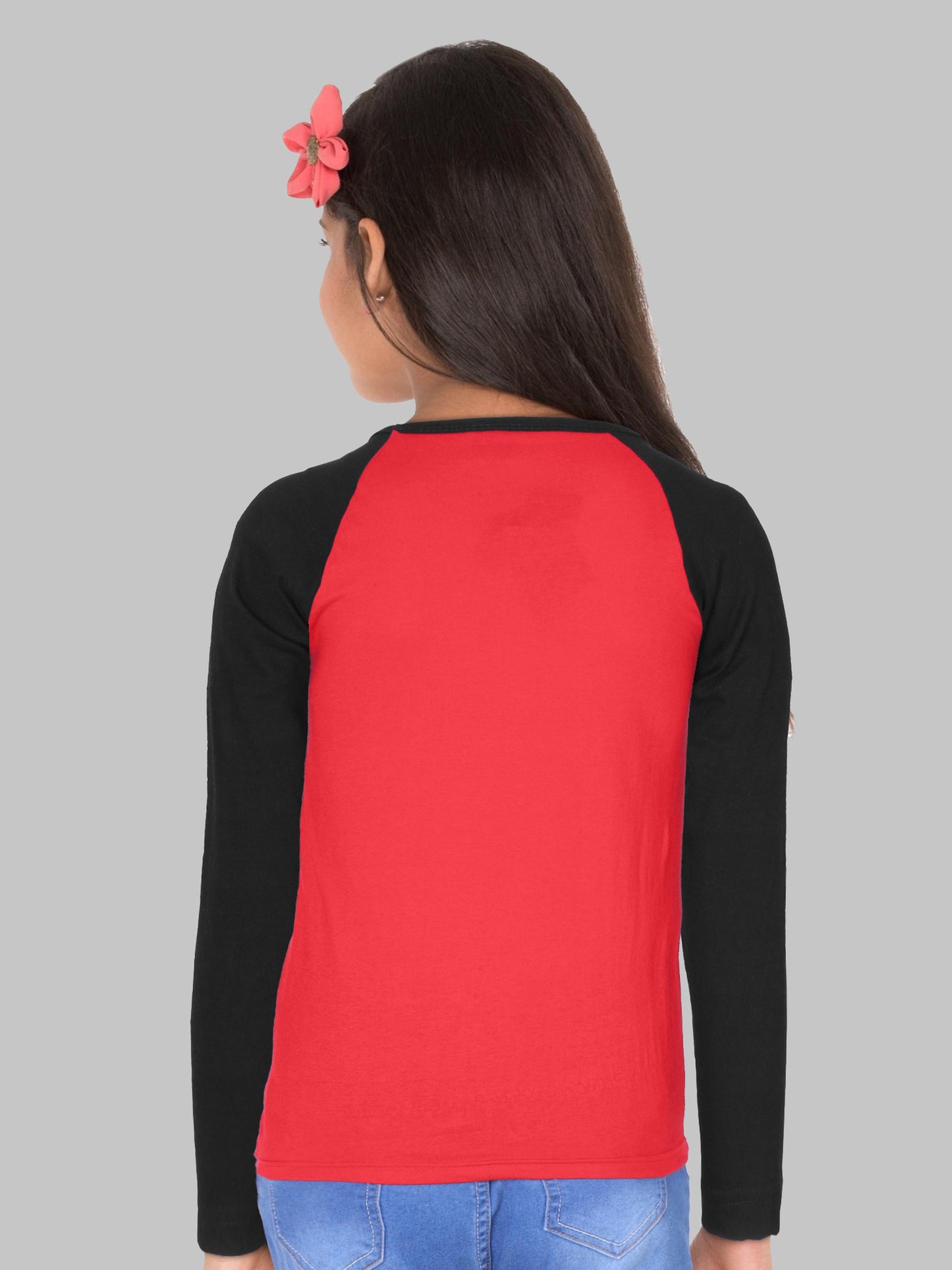 Boys & Girls Printed Raglan Full Sleeve Redblack Color T-Shirt