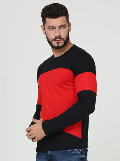 Fleximaa Men's Cotton Round Neck Color Block Full Sleeve T-Shirt - fleximaa-so