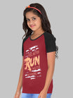Boys & Girls Printed Raglan Half Sleeve Maroonblack Color T-Shirt