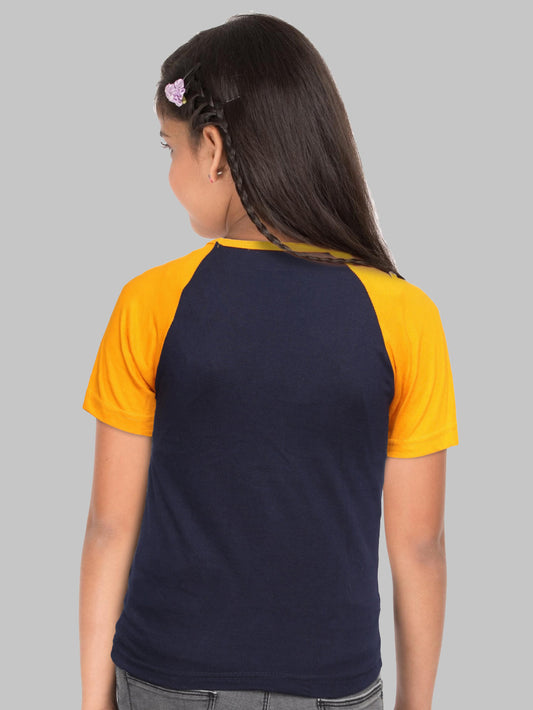 Boys & Girls Printed Raglan Half Sleeve Navymustard Color T-Shirt