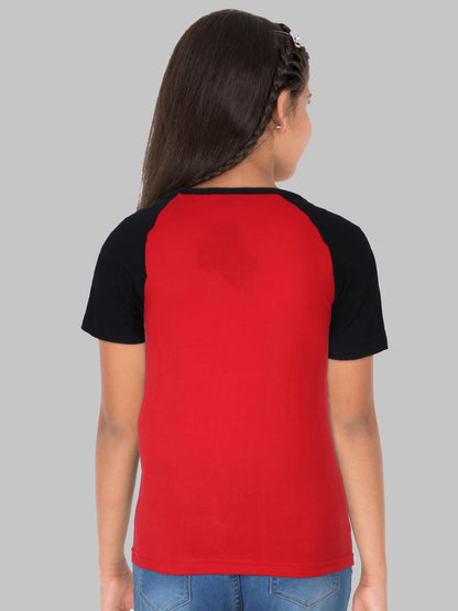 Boys & Girls Printed Raglan Half Sleeve Redblack Color T-Shirt