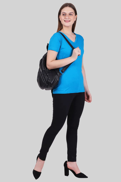 Fleximaa Women's Cotton Plain V Neck Half Sleeve T-Shirt - fleximaa-so