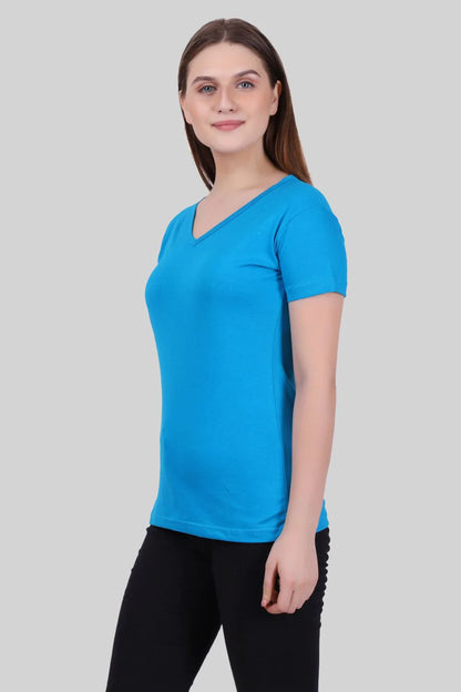 Fleximaa Women's Cotton Plain V Neck Half Sleeve T-Shirt - fleximaa-so