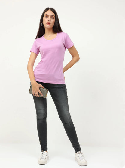 Fleximaa Women's Cotton Plain Round Neck Half Sleeve T-Shirt - fleximaa-so