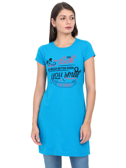 Fleximaa Women's Cotton Round Neck Printed Long Top - fleximaa-so