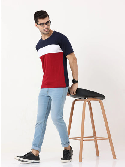 Fleximaa Men's Cotton Round Neck Color Block Half Sleeve T-Shirt - fleximaa-so