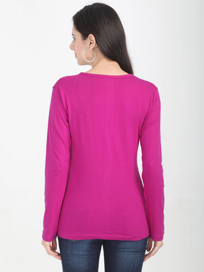 Fleximaa Women's Cotton Plain Round Neck Full Sleeve T-Shirt - fleximaa-so