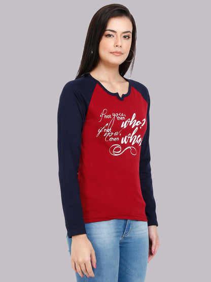 Fleximaa Women's Cotton Printed Raglan Full Sleeve T-Shirt - fleximaa-so