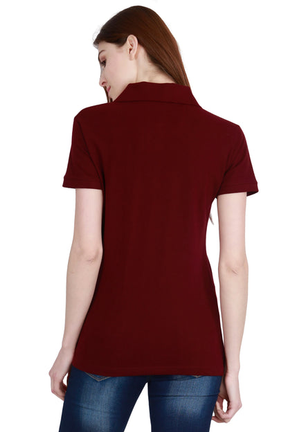 Fleximaa Women's Cotton Plain Polo Neck T-Shirt - fleximaa-so
