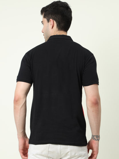Men's Cotton Color Block Half Sleeve Polo Neck T-Shirt