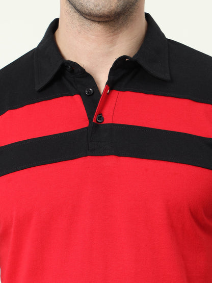 Men's Cotton Color Block Half Sleeve Polo Neck T-Shirt
