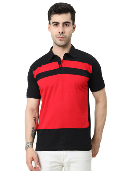 Men's Cotton Color Block Half Sleeve Polo Neck T-Shirt