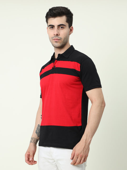 Men's Cotton Color Block Half Sleeve Polo Neck T-Shirt