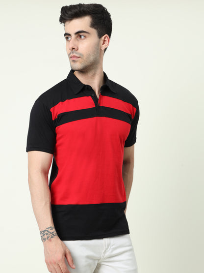 Men's Cotton Color Block Half Sleeve Polo Neck T-Shirt