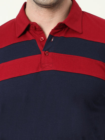 Men's Cotton Color Block Half Sleeve Polo Neck T-Shirt