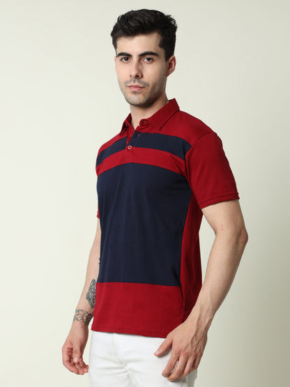 Men's Cotton Color Block Half Sleeve Polo Neck T-Shirt