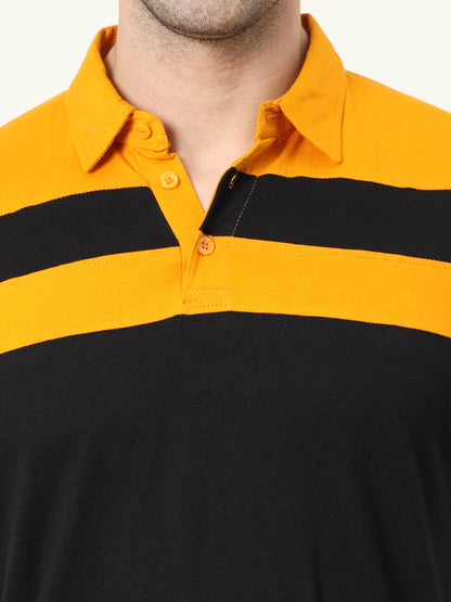 Men's Cotton Color Block Half Sleeve Polo Neck T-Shirt