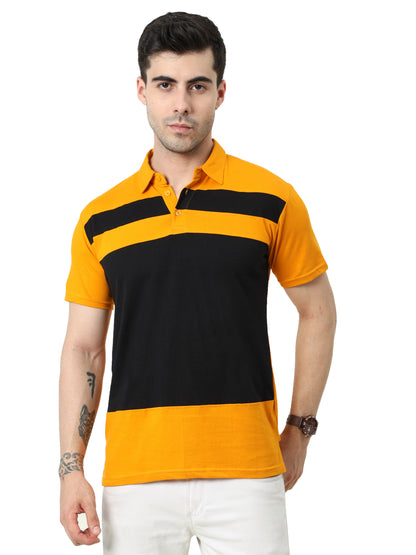 Men's Cotton Color Block Half Sleeve Polo Neck T-Shirt
