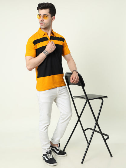 Men's Cotton Color Block Half Sleeve Polo Neck T-Shirt