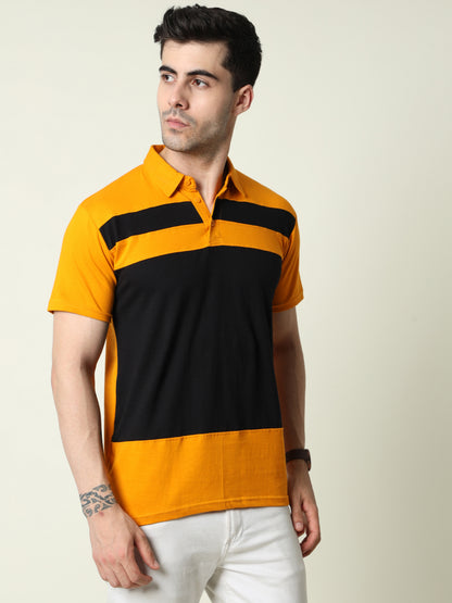 Men's Cotton Color Block Half Sleeve Polo Neck T-Shirt