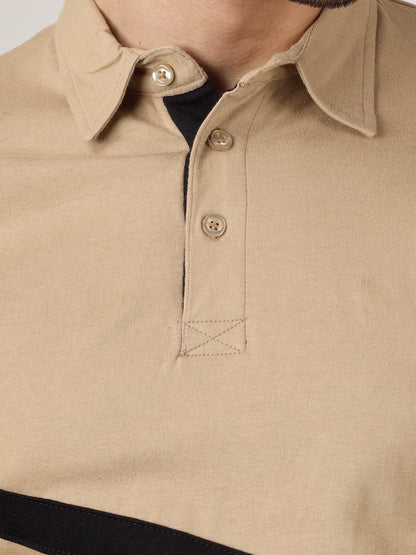 Men's Cotton Polo Neck Color Block Half Sleeve T-Shirt