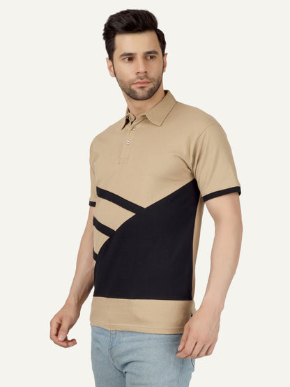 Men's Cotton Polo Neck Color Block Half Sleeve T-Shirt