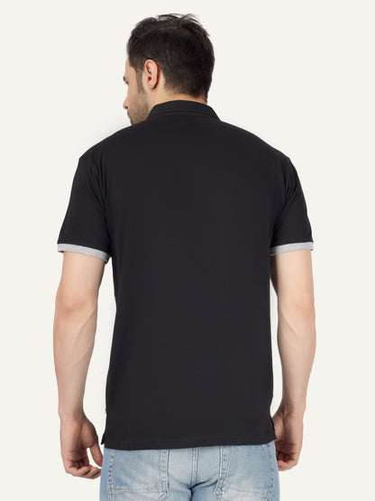Men's Cotton Polo Neck Color Block Half Sleeve T-Shirt