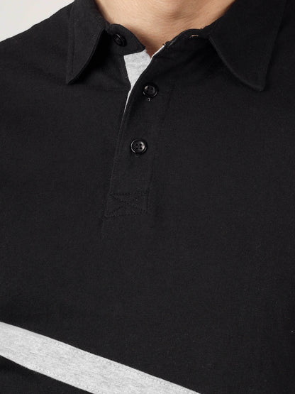 Men's Cotton Polo Neck Color Block Half Sleeve T-Shirt